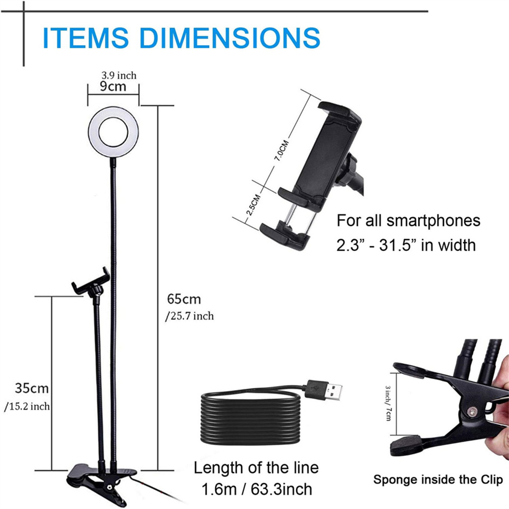 셀카 링 라이트가 있는 범용 플렉시블 휴대폰 거치대,  - Photography Lighting Products 리뷰 및 가격