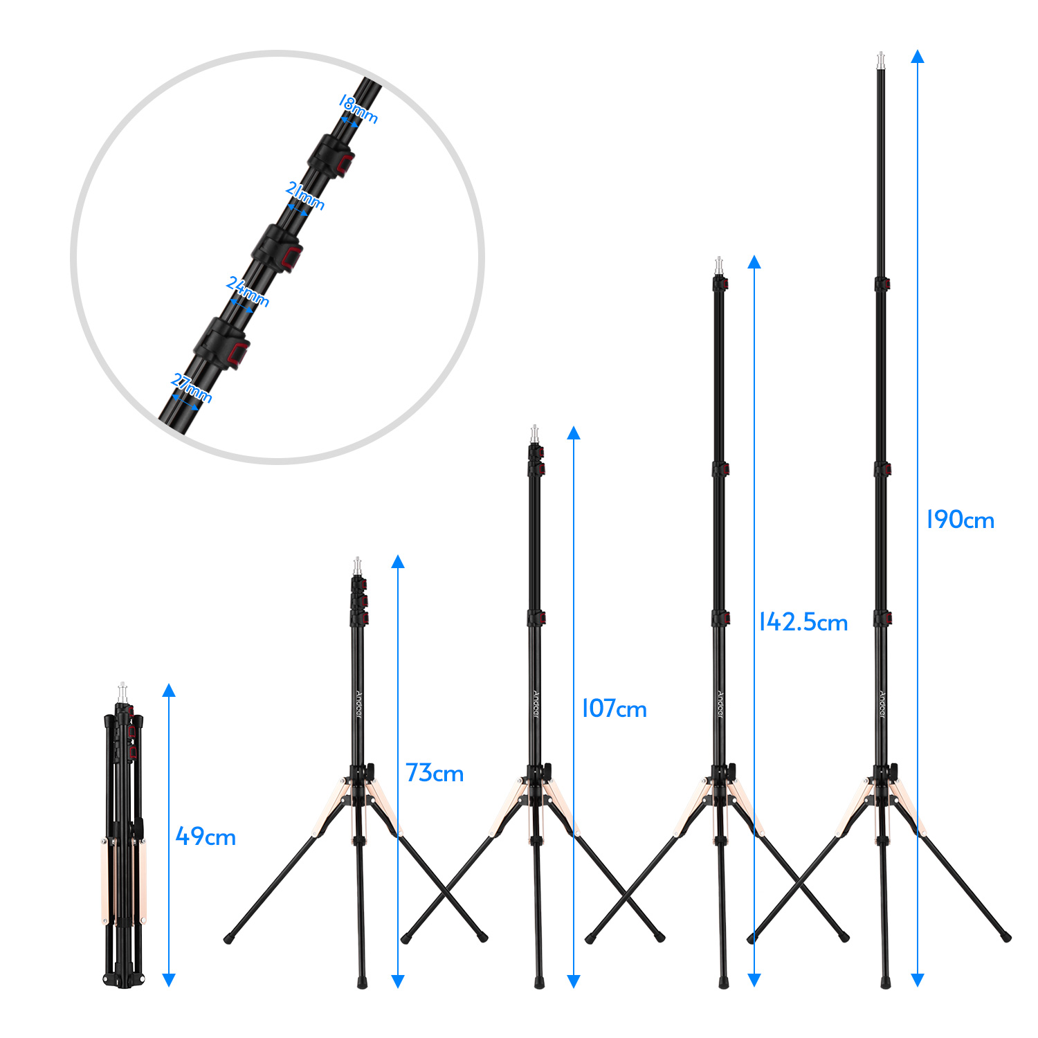 Andoer 190cm/74.8 인치 휴대용 알루미늄  - Photography Lighting Design 리뷰 및 가격